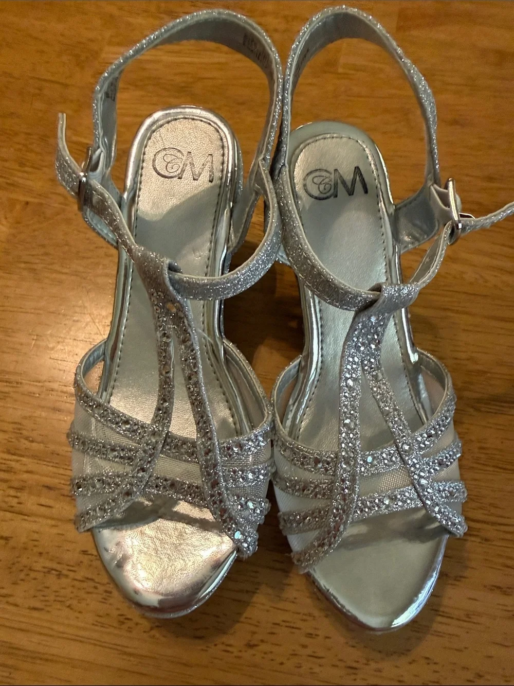 Nina Silver Glitter T-Strap Rhinestone Dress Sandals